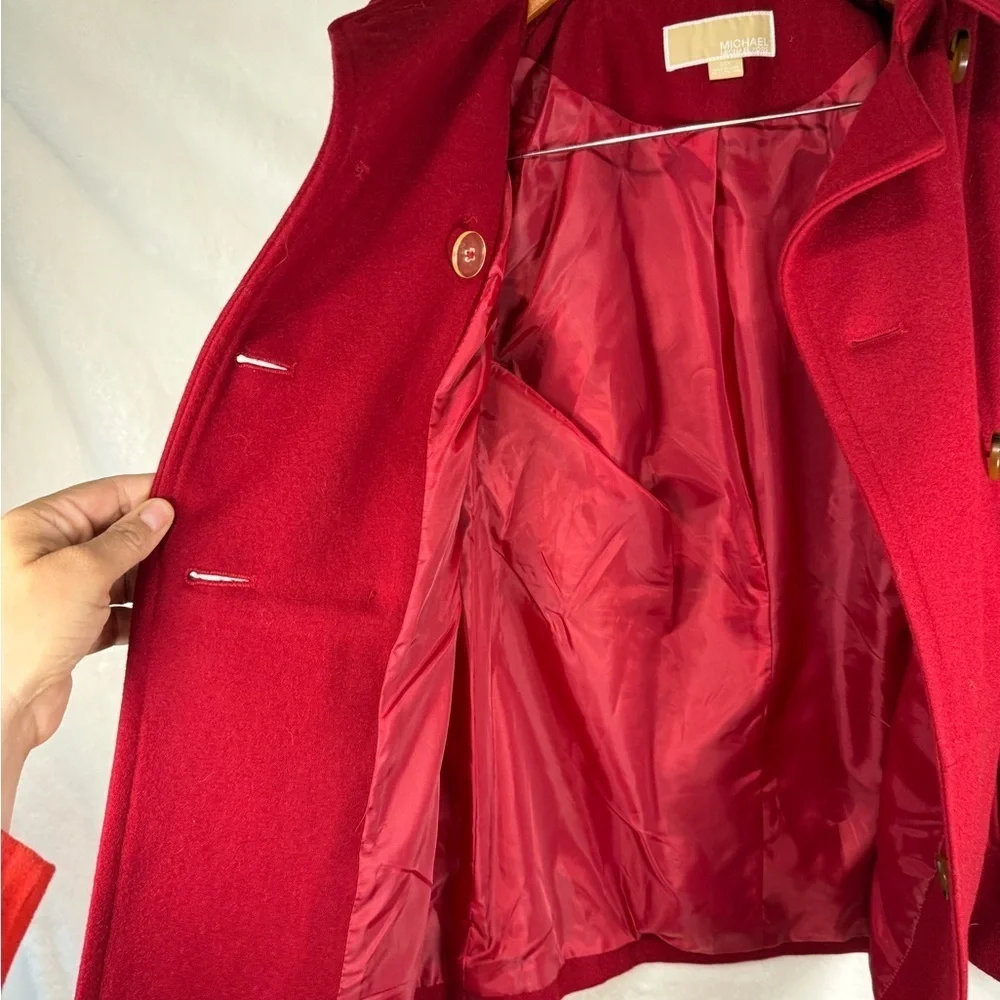 Michael Kors Red Wool Blend coat Peacoat Jacket Small womens coat gold buttons